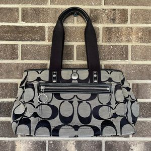 BLACK AND GREY COACH LOGO PURSE